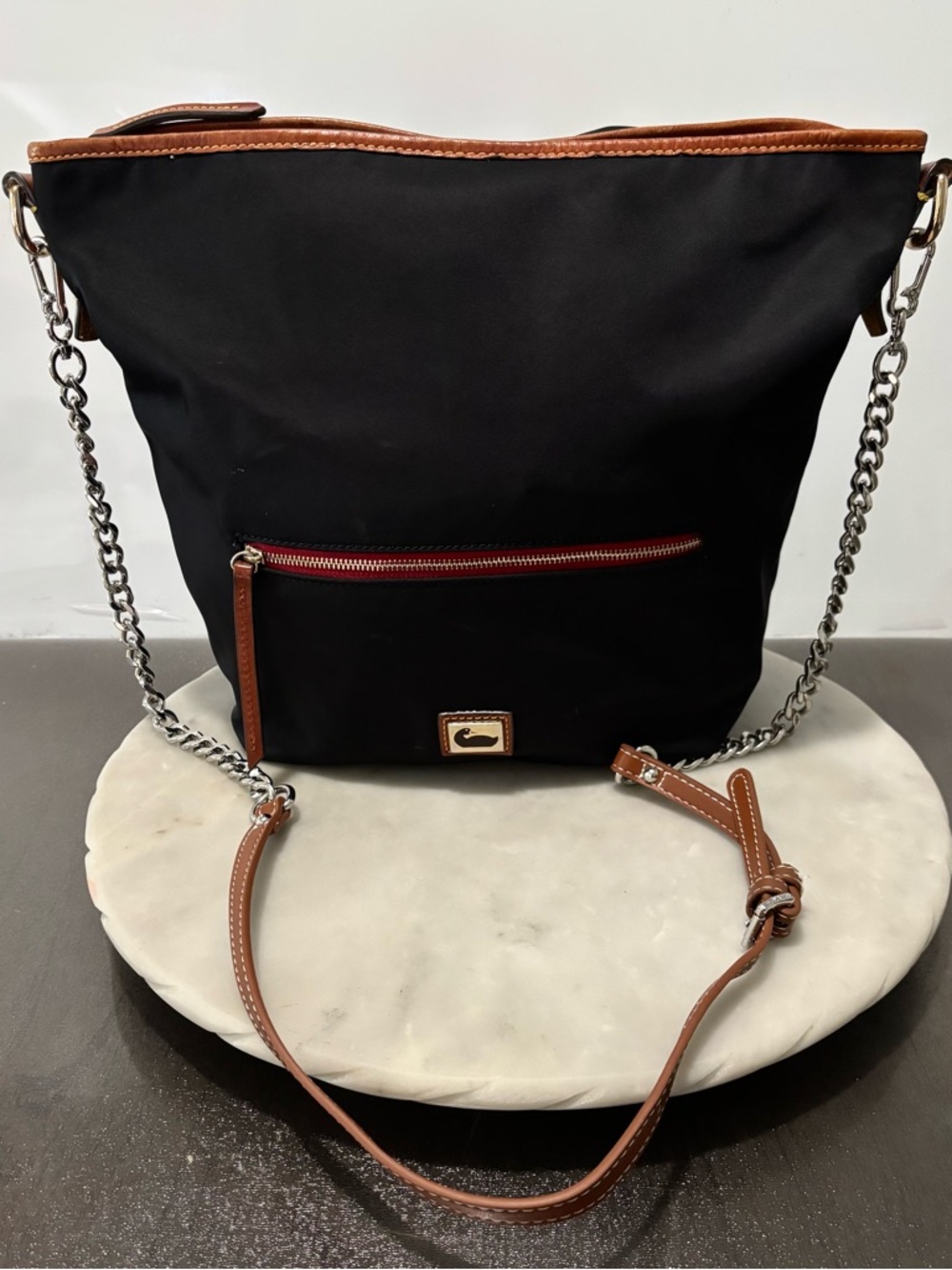 DOONEY & BOURKE Wayfarer Nylon Zip Hobo Shoulder Crossbody Chain Bag Black
